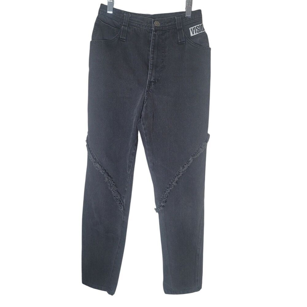 Vintage‎ Vision Street Wear Denim Mom Jeans Women's Size 24 Black Fringe Skater
